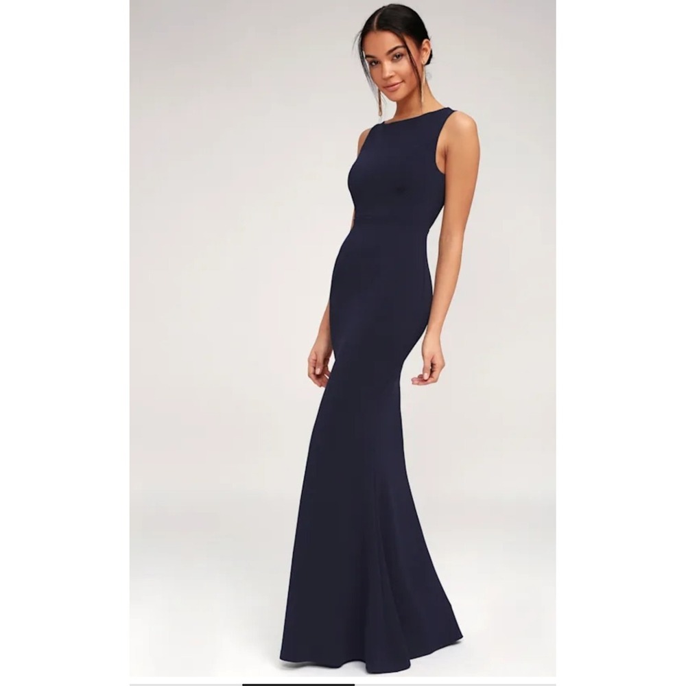 Lulus Navy Blue Mermaid Maxi Dress XL Open Back Formal Evening Gown